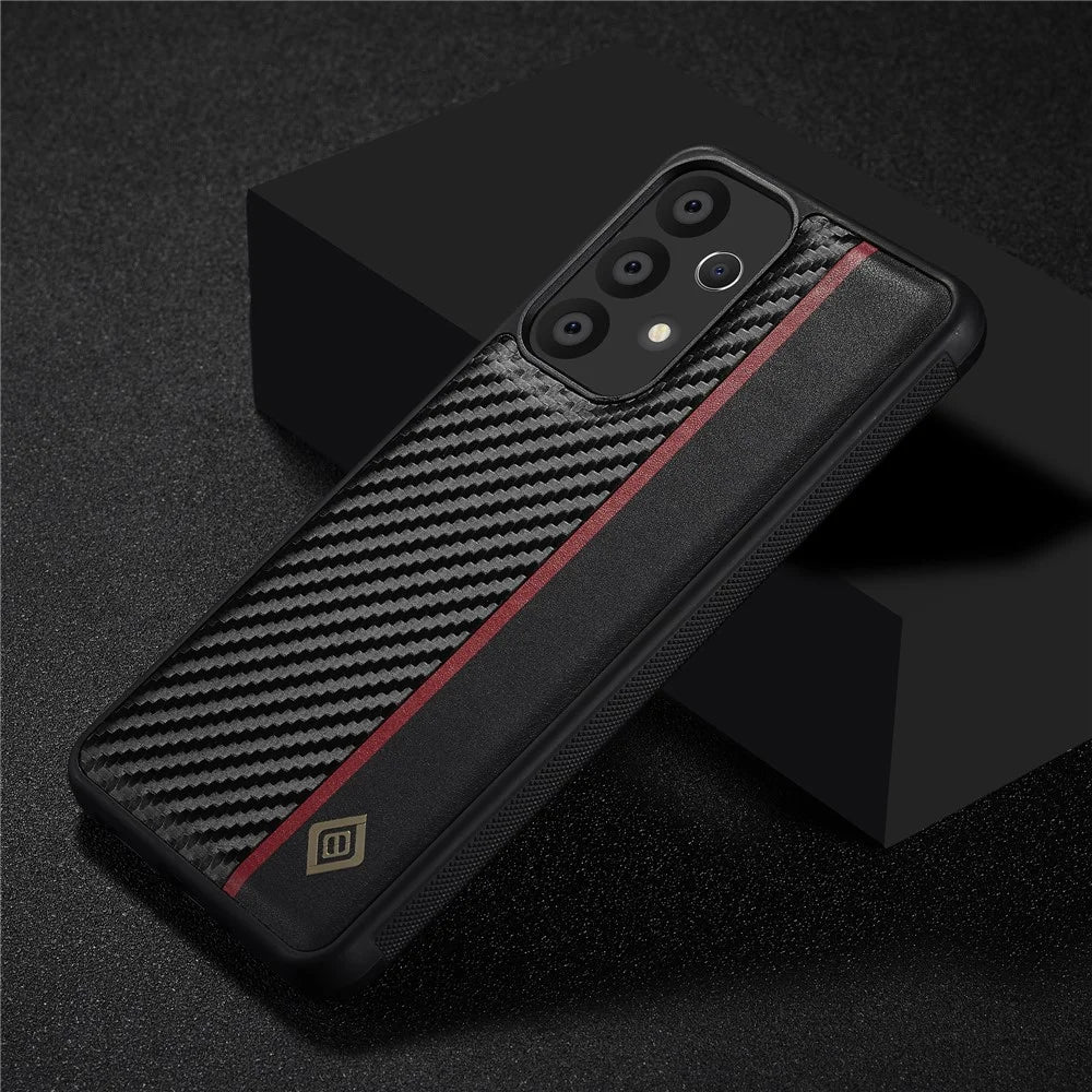 LC.IMEEKE Phone Case for Samsung Galaxy A53 5G , Carbon Fiber Splicing Leather Coated TPU + EVA Cover - 6