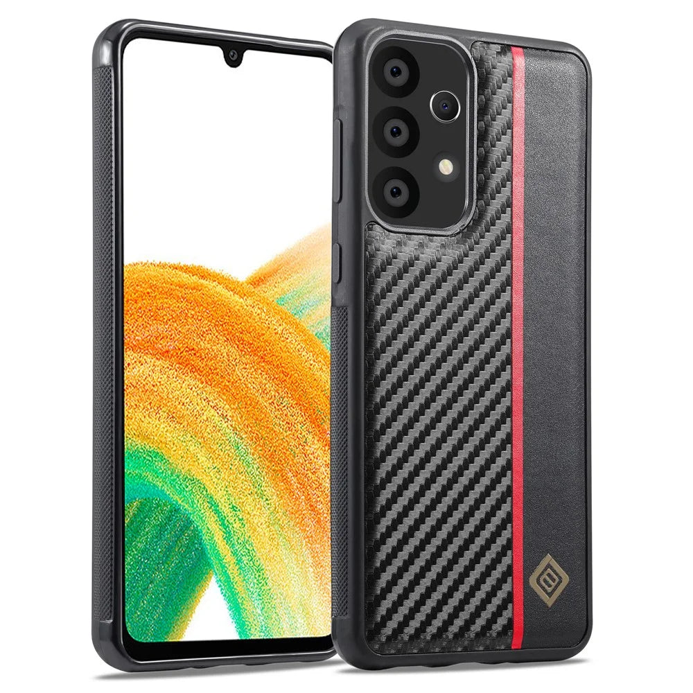 LC.IMEEKE For Samsung Galaxy A33 5G Carbon Fiber Splicing Case PU Leather + TPU + EVA Phone Cover - 1