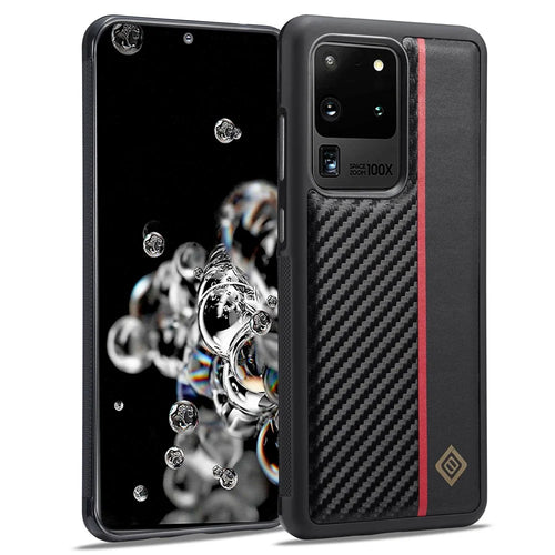 LC.IMEEKE Carbon Fiber Splicing Case for Samsung Galaxy S20 Ultra , PU Leather Coated TPU + EVA Cover - 1