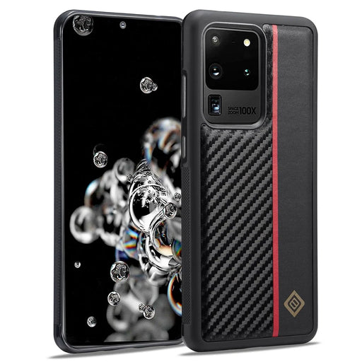 LC.IMEEKE Carbon Fiber Splicing Case for Samsung Galaxy S20 Ultra , PU Leather Coated TPU + EVA Cover - 1