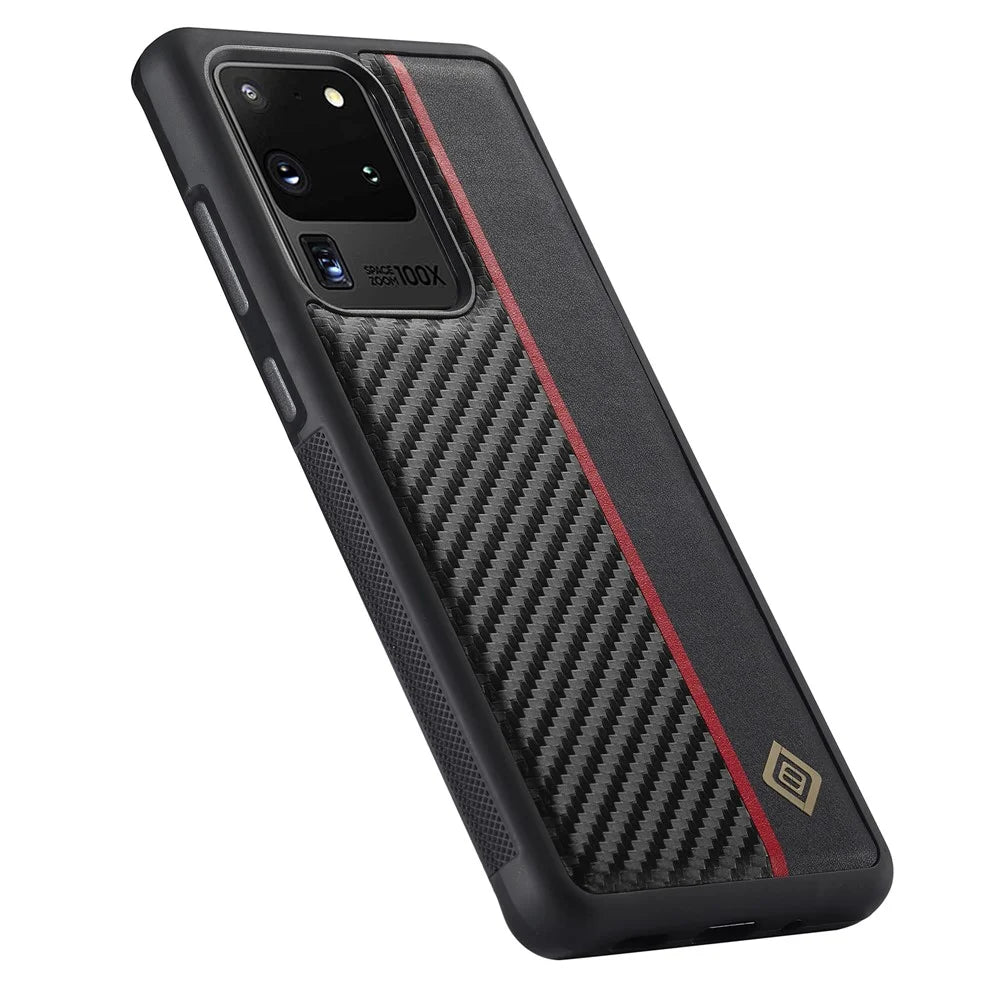 LC.IMEEKE Carbon Fiber Splicing Case for Samsung Galaxy S20 Ultra , PU Leather Coated TPU + EVA Cover - 3