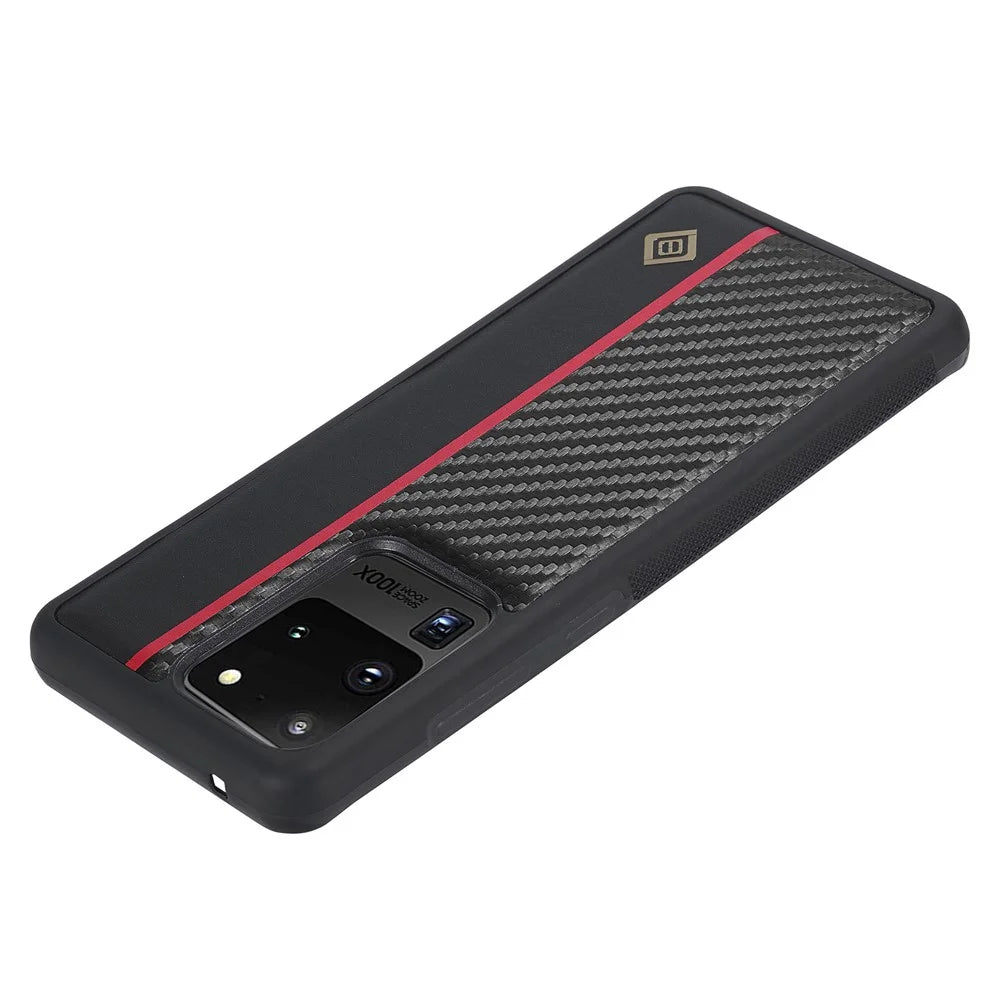 LC.IMEEKE Carbon Fiber Splicing Case for Samsung Galaxy S20 Ultra , PU Leather Coated TPU + EVA Cover - 4