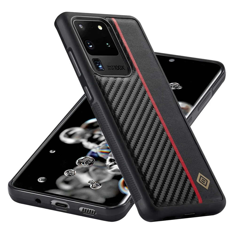 LC.IMEEKE Carbon Fiber Splicing Case for Samsung Galaxy S20 Ultra , PU Leather Coated TPU + EVA Cover - 6