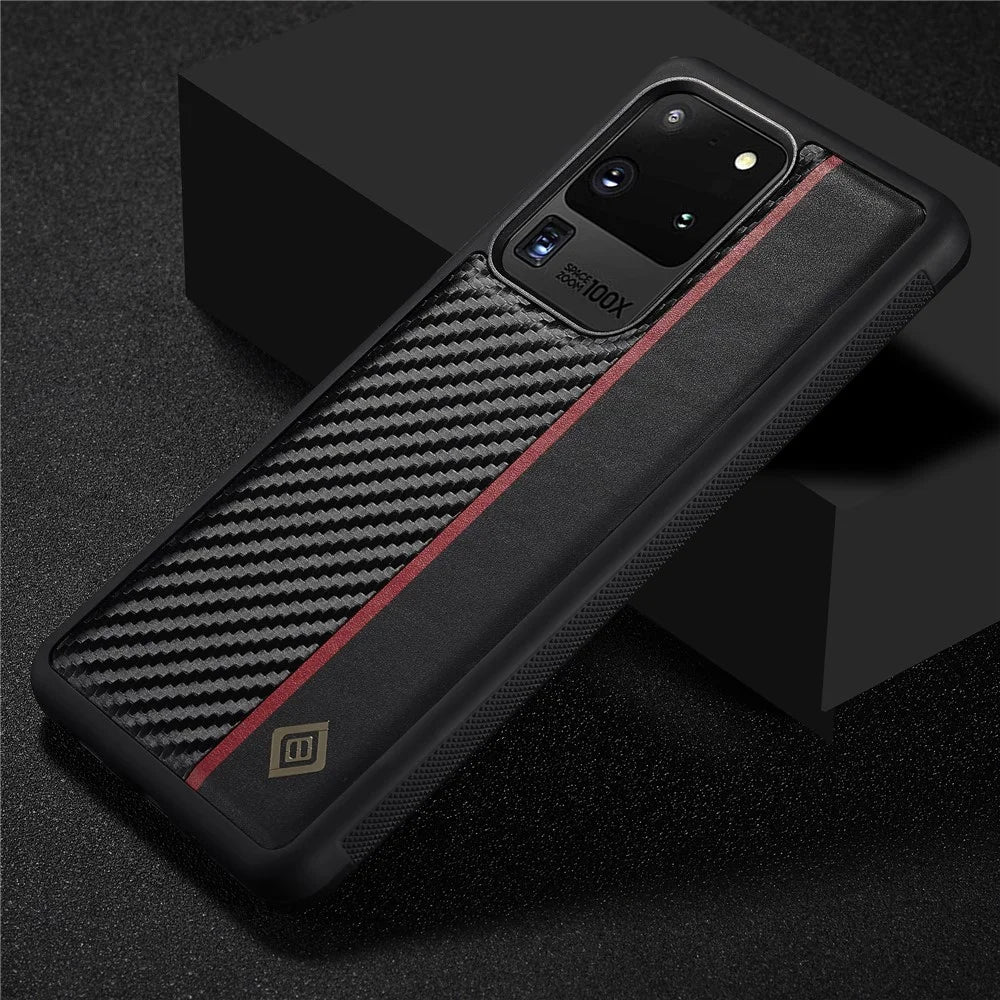 LC.IMEEKE Carbon Fiber Splicing Case for Samsung Galaxy S20 Ultra , PU Leather Coated TPU + EVA Cover - 7