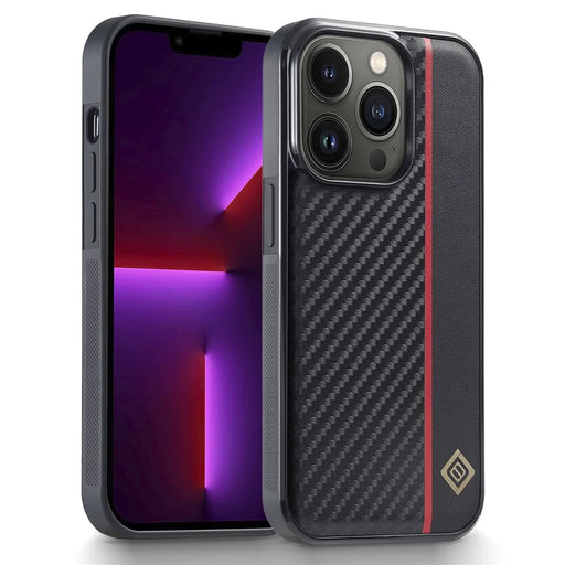 LC.IMEEKE For iPhone 13 Pro Carbon Fiber Splicing PU Leather Coating Phone Case TPU + EVA Cover - 1