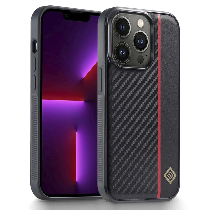 LC.IMEEKE For iPhone 13 Pro Carbon Fiber Splicing PU Leather Coating Phone Case TPU + EVA Cover - 1