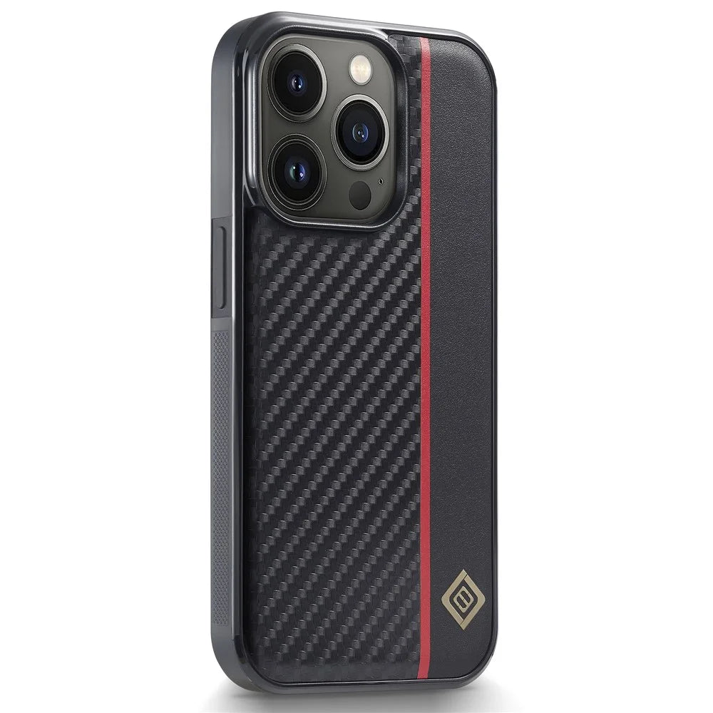 LC.IMEEKE For iPhone 13 Pro Carbon Fiber Splicing PU Leather Coating Phone Case TPU + EVA Cover - 3