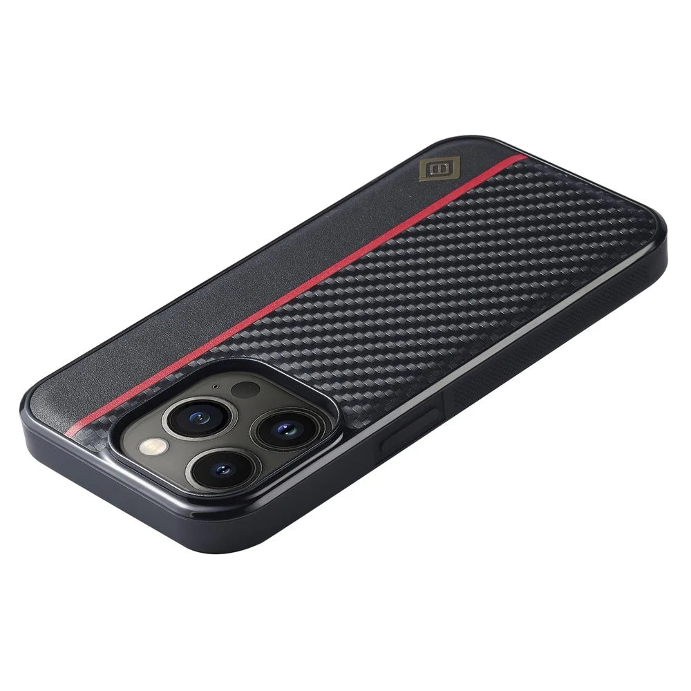 LC.IMEEKE For iPhone 13 Pro Carbon Fiber Splicing PU Leather Coating Phone Case TPU + EVA Cover - 4