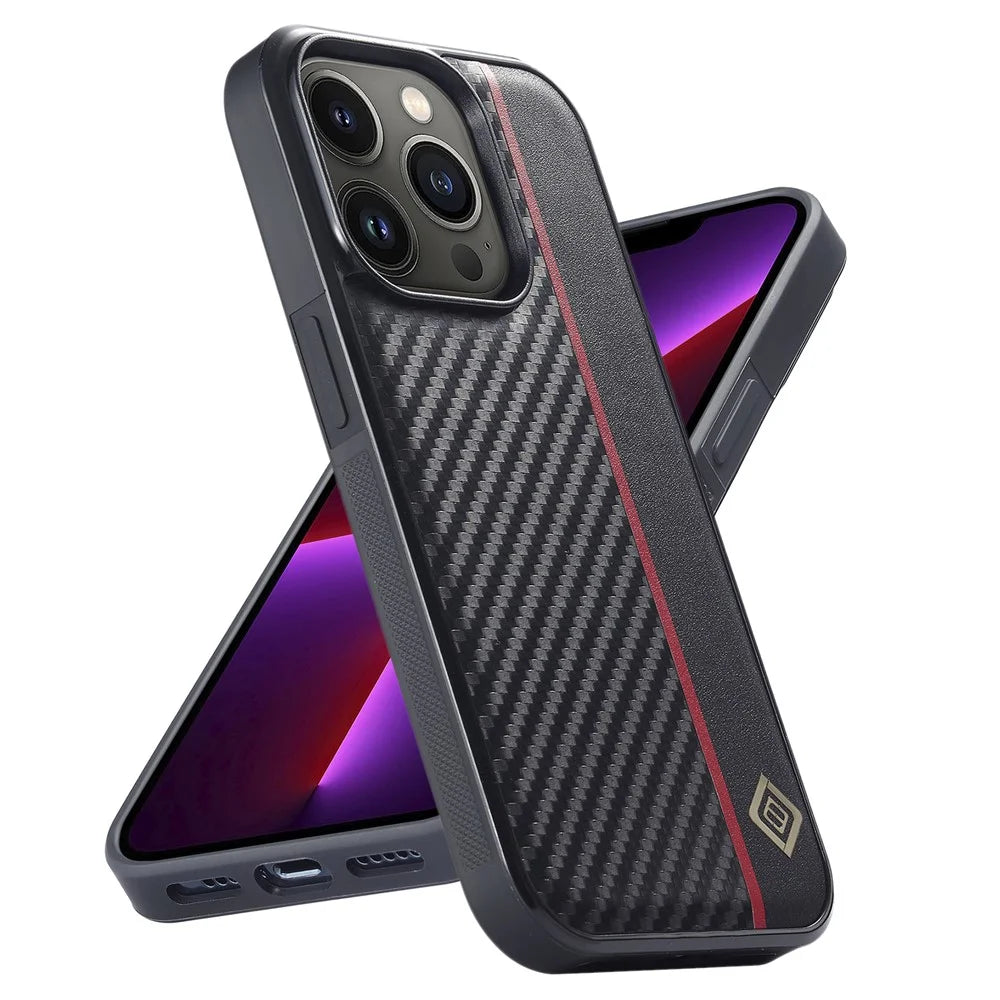 LC.IMEEKE For iPhone 13 Pro Carbon Fiber Splicing PU Leather Coating Phone Case TPU + EVA Cover - 6