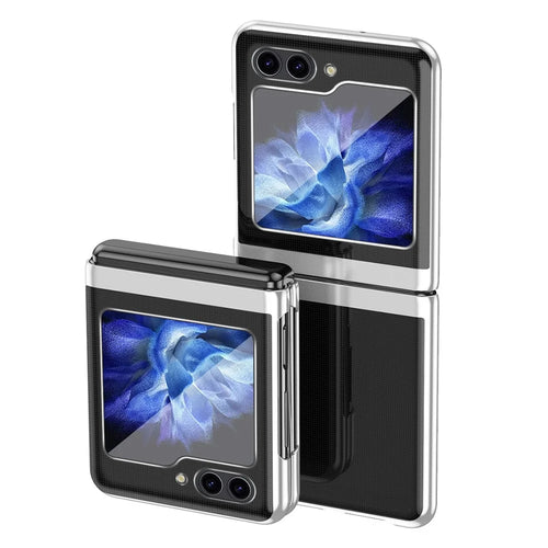 Clear Back Cover for Samsung Galaxy Z Flip5 5G , Hard PC Electroplating Frame Phone Case - Silver - 1