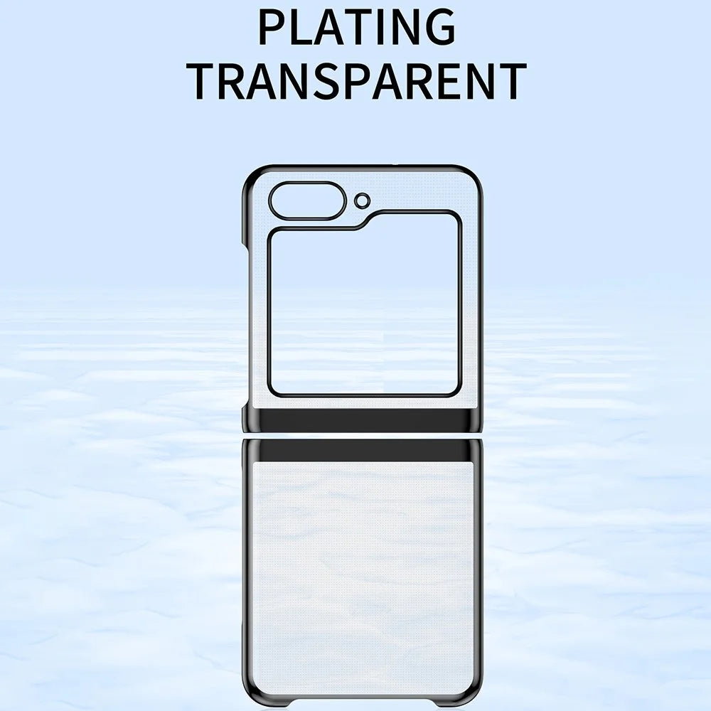 Clear Back Cover for Samsung Galaxy Z Flip5 5G , Hard PC Electroplating Frame Phone Case - Silver - 2