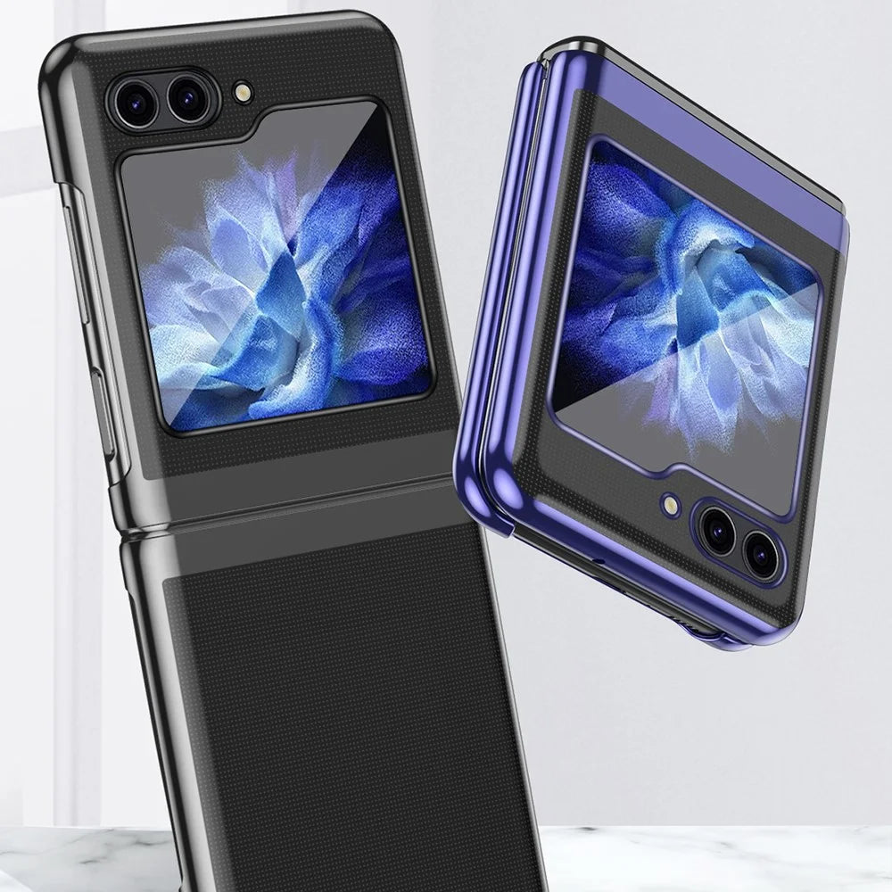 Clear Back Cover for Samsung Galaxy Z Flip5 5G , Hard PC Electroplating Frame Phone Case - Silver - 5