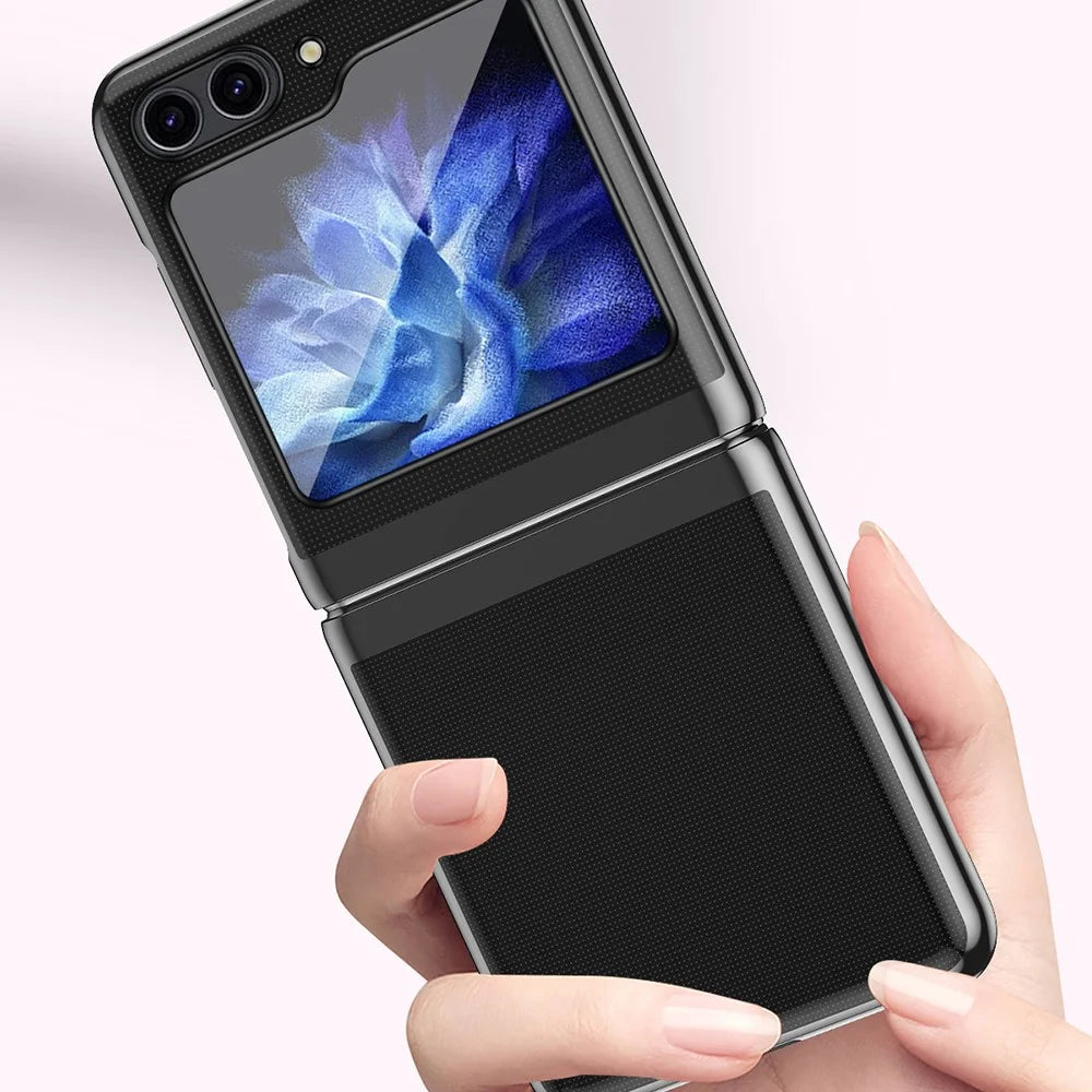 Clear Back Cover for Samsung Galaxy Z Flip5 5G , Hard PC Electroplating Frame Phone Case - Silver - 6