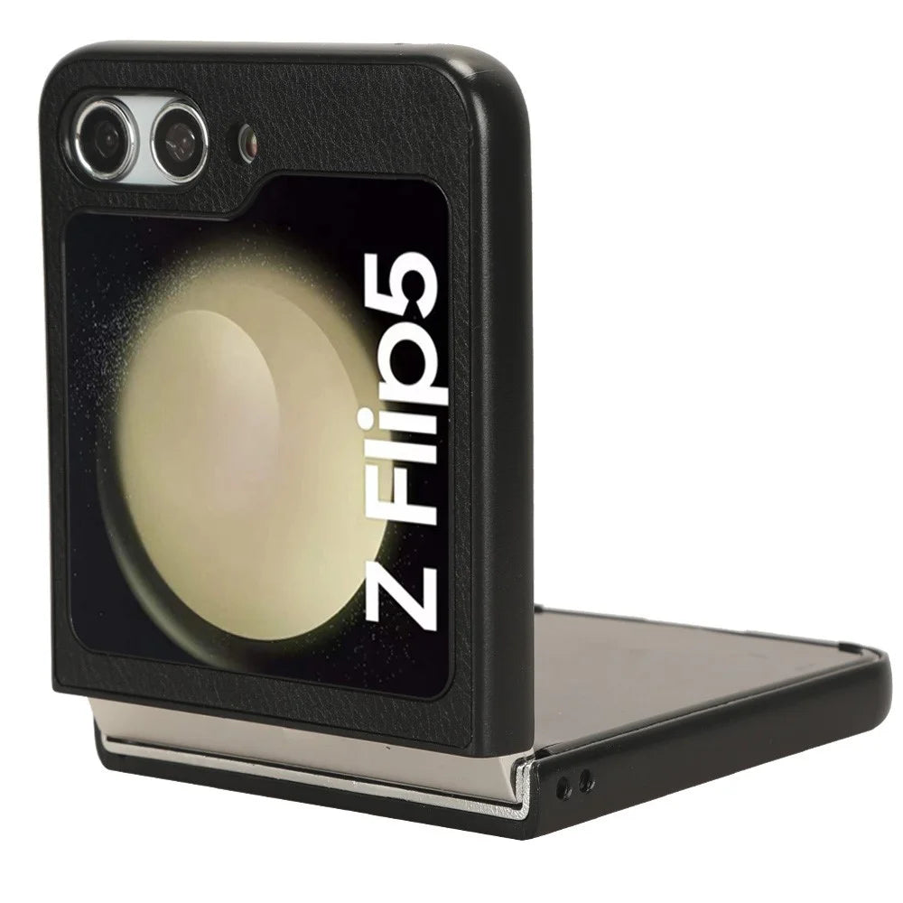 For Samsung Galaxy Z Flip5 5G Litchi Texture Leather + PC Phone Case Slim Anti-Scratch Cover - Black - 2