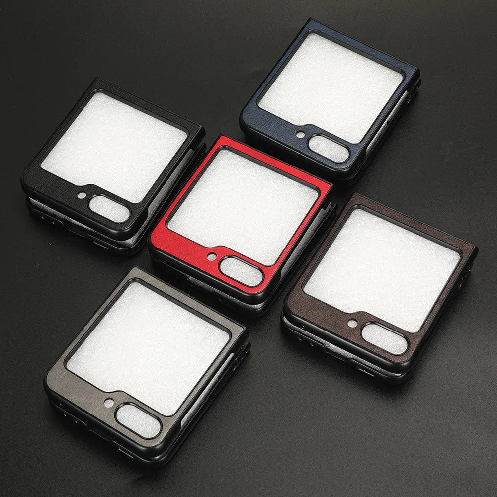 For Samsung Galaxy Z Flip5 5G Litchi Texture Leather + PC Phone Case Slim Anti-Scratch Cover - Black - 7