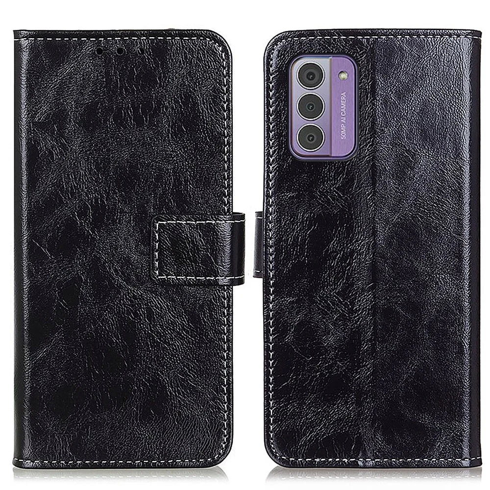 For Nokia G42 Wallet Case Flip PU Leather Shell Retro Crazy Horse Texture Stand Phone Cover - Black - 1