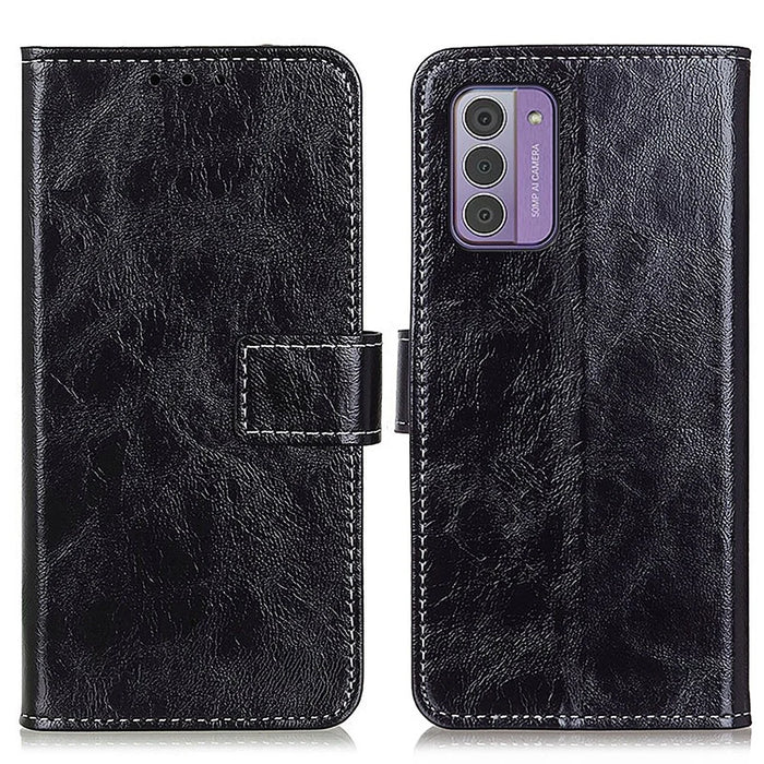 For Nokia G42 Wallet Case Flip PU Leather Shell Retro Crazy Horse Texture Stand Phone Cover - Black - 1