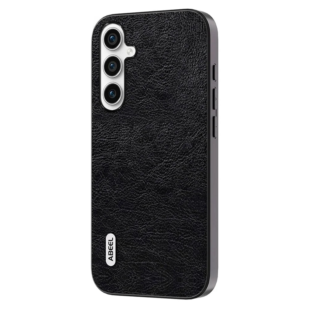 ABEEL For Samsung Galaxy S23 FE Litchi Texture Phone Case PU Leather Coated TPU+PC Retro Phone Back Cover - Black - 1