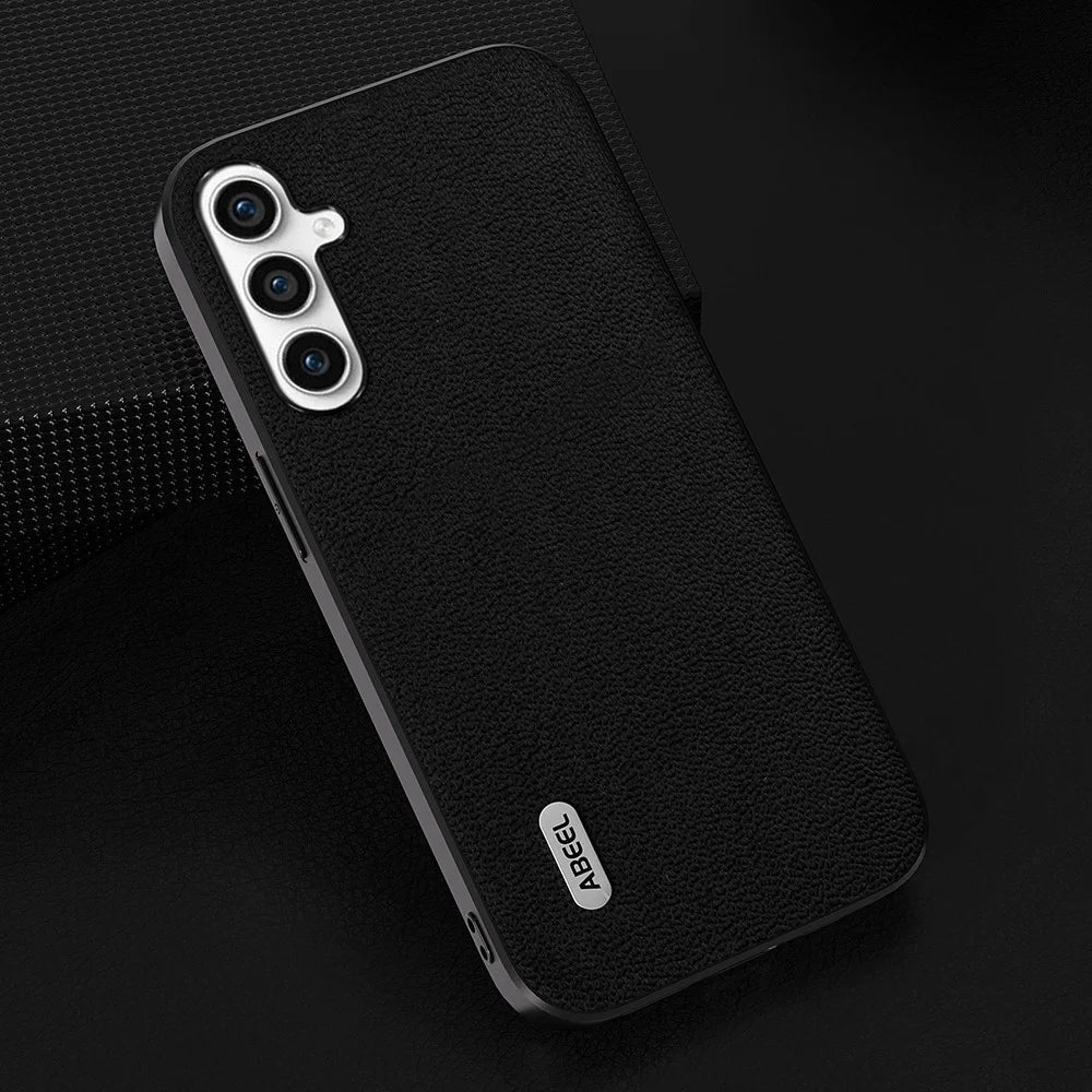 ABEEL For Samsung Galaxy S23 FE Dustproof Genuine Cow Leather+PC+TPU Phone Cover Litchi Texture Smartphone Case - Black - 2