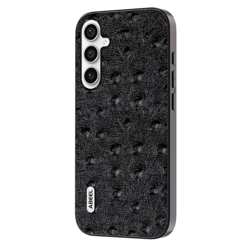 ABEEL For Samsung Galaxy S23 FE Genuine Cow Leather Surface Phone Case Ostrich Texture PC+TPU Cover - Black - 1