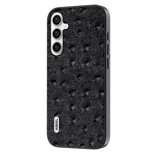 ABEEL For Samsung Galaxy S23 FE Genuine Cow Leather Surface Phone Case Ostrich Texture PC+TPU Cover - Black - 1