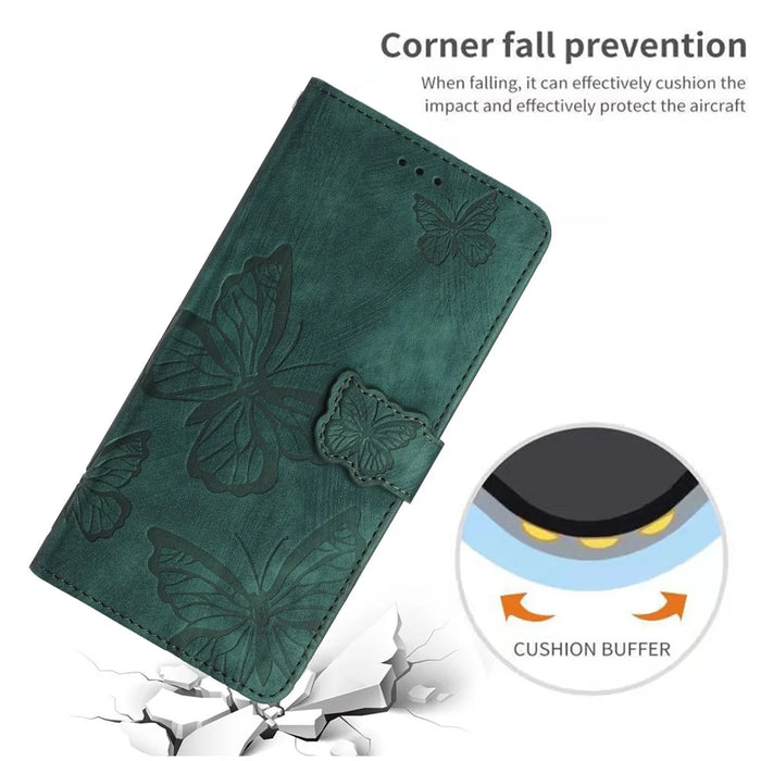 Stand Cover for iPhone 15 Pro Imprinted Butterflies Phone Case Skin-touch PU Leather Wallet with Strap - Green - 5