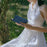 For iPhone 15 Plus Imprinted Butterflies Phone Case PU Leather Wallet Stand Skin-touch Cover with Strap - Blue - 6