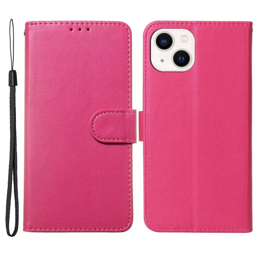 Flip Stand Shell for iPhone 15 Plus Solid Color PU Leather Wallet Cover Phone Case - Rose - 1