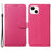 Flip Stand Shell for iPhone 15 Plus Solid Color PU Leather Wallet Cover Phone Case - Rose - 1