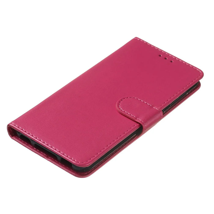 Flip Stand Shell for iPhone 15 Plus Solid Color PU Leather Wallet Cover Phone Case - Rose - 4