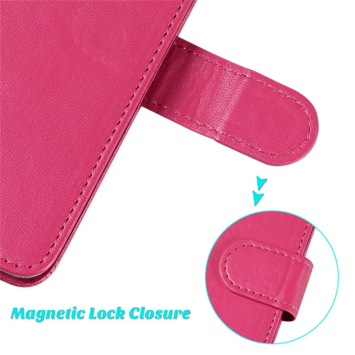 Flip Stand Shell for iPhone 15 Plus Solid Color PU Leather Wallet Cover Phone Case - Rose - 7