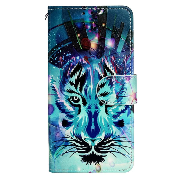Pattern Printing Leather Wallet Phone Case for iPhone 15 ,  Drop-proof Phone Stand Cover - Wolf - 5