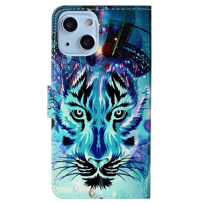 Pattern Printing Leather Wallet Phone Case for iPhone 15 ,  Drop-proof Phone Stand Cover - Wolf - 6