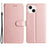For iPhone 15 PU Leather+TPU Silk Texture Wallet Stand Phone Cover Protective Case with Strap - Rose Gold - 1
