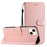 For iPhone 15 PU Leather+TPU Silk Texture Wallet Stand Phone Cover Protective Case with Strap - Rose Gold - 7