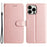 For iPhone 15 Pro Max Protective Case, PU Leather+TPU Silk Texture Wallet Stand Phone Cover with Strap - Rose Gold - 1