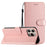 For iPhone 15 Pro Max Protective Case, PU Leather+TPU Silk Texture Wallet Stand Phone Cover with Strap - Rose Gold - 7