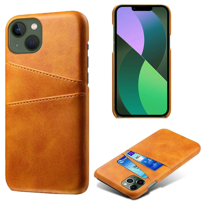Dual Card Slots Phone Cover for iPhone 15 , PU Leather Coated PC Protective Back Case - Orange - 1