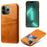 Phone Cover for iPhone 15 Pro , PU Leather Coated PC Protective Back Case with Dual Card Slots - Orange - 1