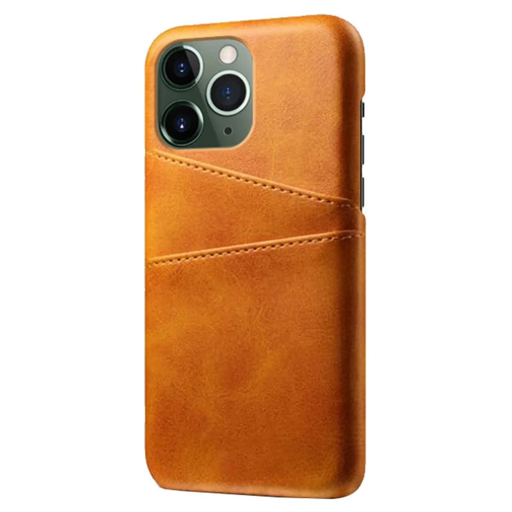 Dual Card Slots Phone Cover for iPhone 15 Pro Max , PU Leather Coated PC Shockproof Back Case - Orange - 2