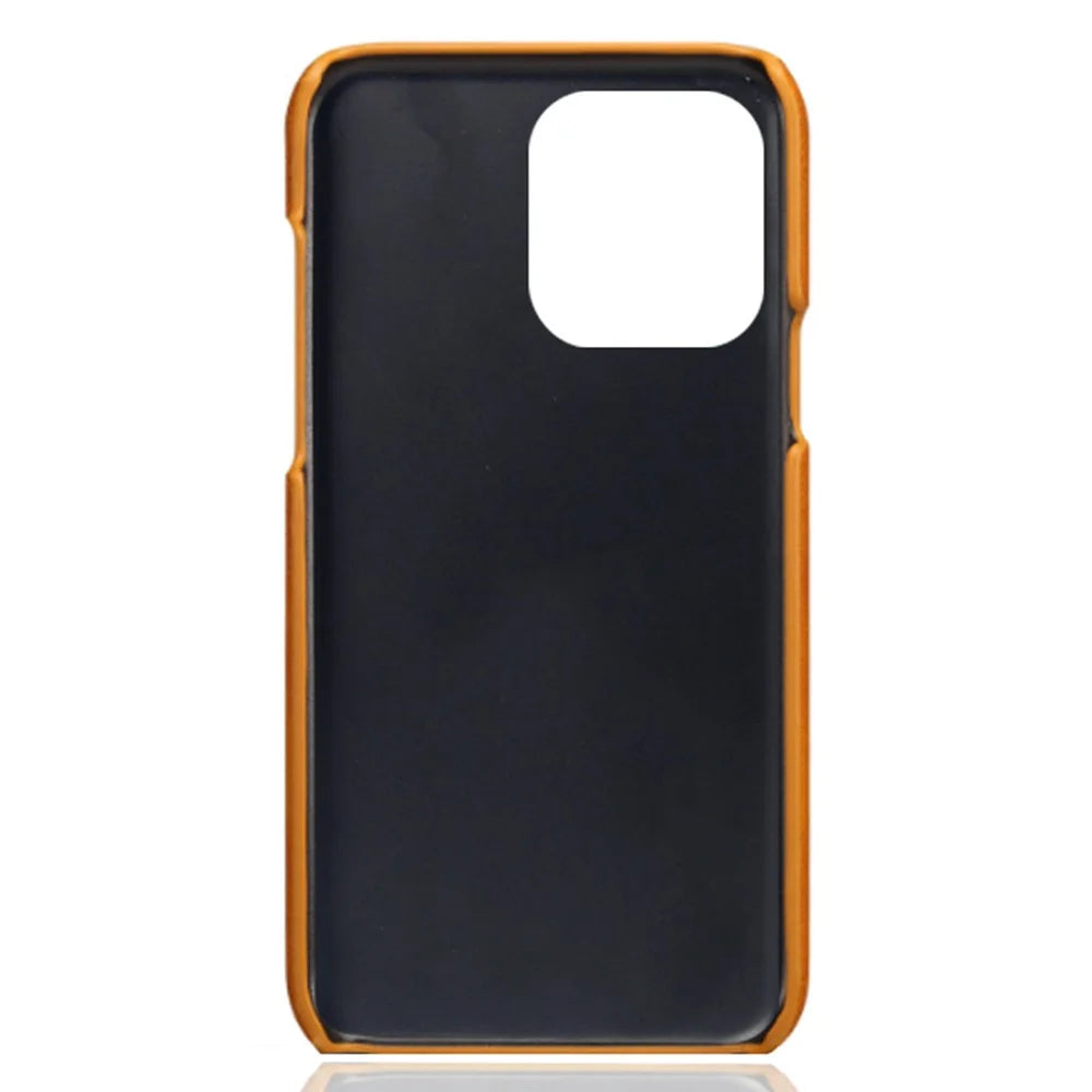 Dual Card Slots Phone Cover for iPhone 15 Pro Max , PU Leather Coated PC Shockproof Back Case - Orange - 4