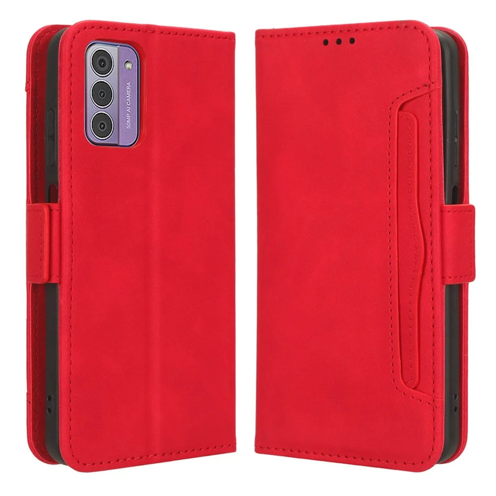 Multiple Card Slots Leather Wallet Case for Nokia C300 , Stand Phone Full Protection Phone Cover - Red - 1