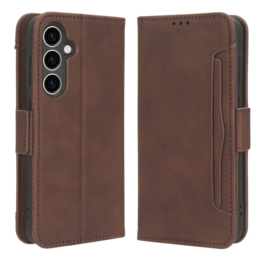 Phone Case with Multiple Card Slots for Samsung Galaxy S23 FE , Stand Wallet Leather Cover - Brown - 1