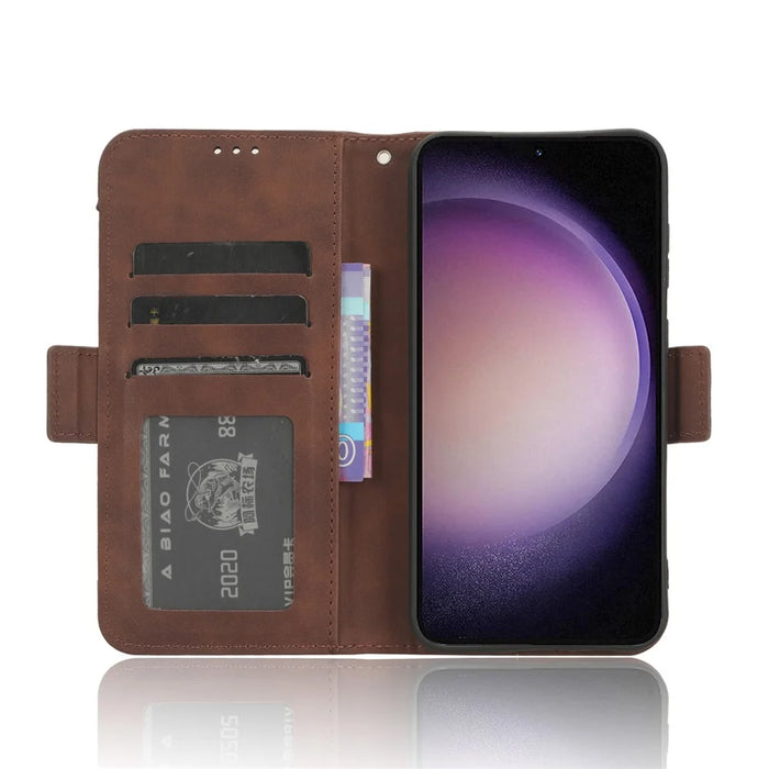 Phone Case with Multiple Card Slots for Samsung Galaxy S23 FE , Stand Wallet Leather Cover - Brown - 3
