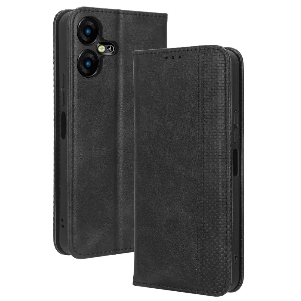 Retro Phone Case for TECNO Pova Neo 3 4G LH6n , PU Leather Stand Wallet Flip Cover - Black - 1