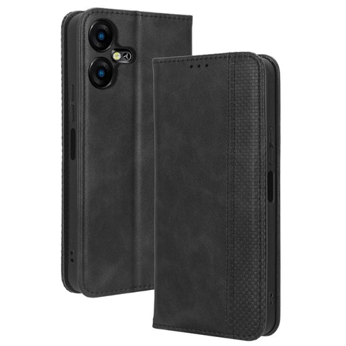 Retro Phone Case for TECNO Pova Neo 3 4G LH6n , PU Leather Stand Wallet Flip Cover - Black - 1