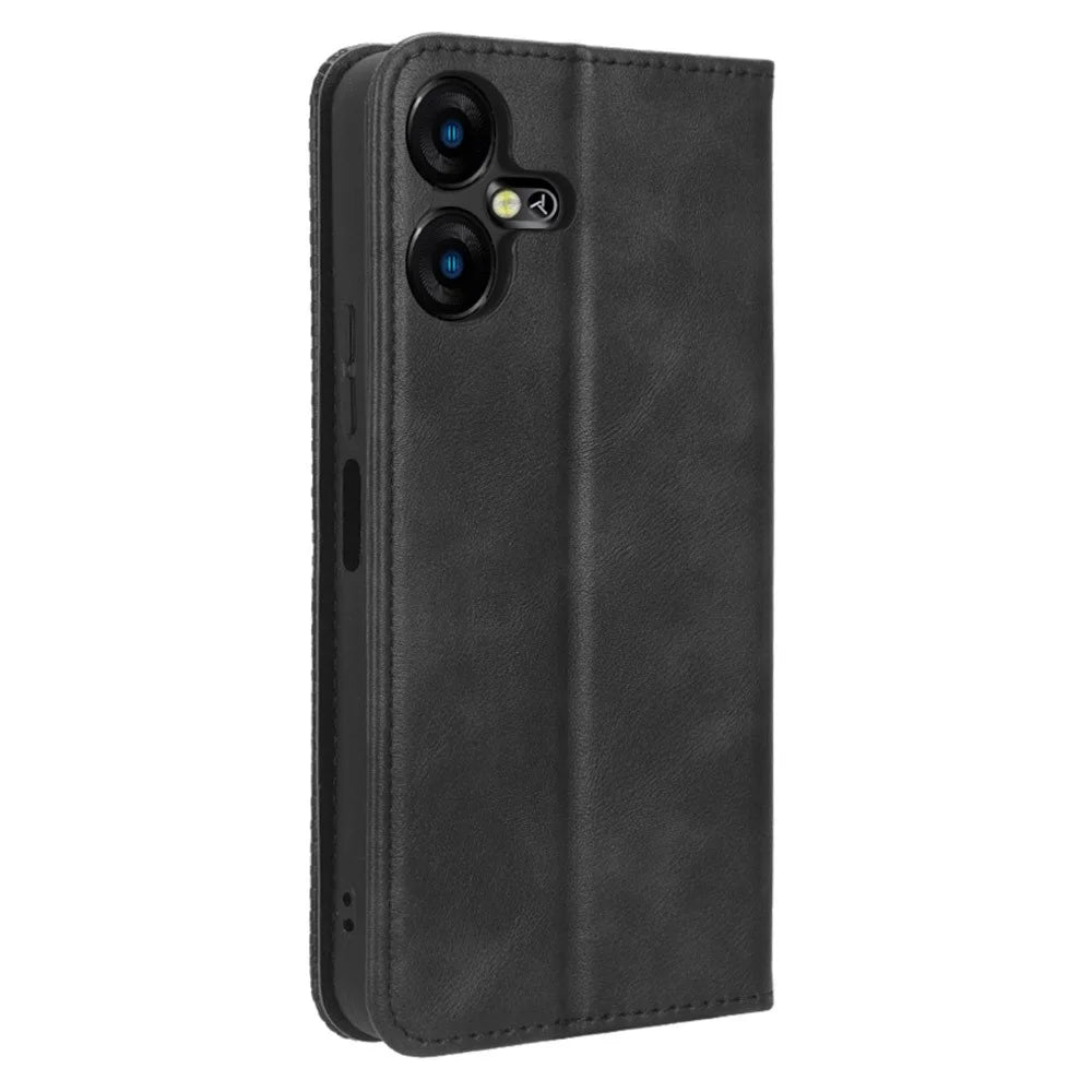 Retro Phone Case for TECNO Pova Neo 3 4G LH6n , PU Leather Stand Wallet Flip Cover - Black - 6