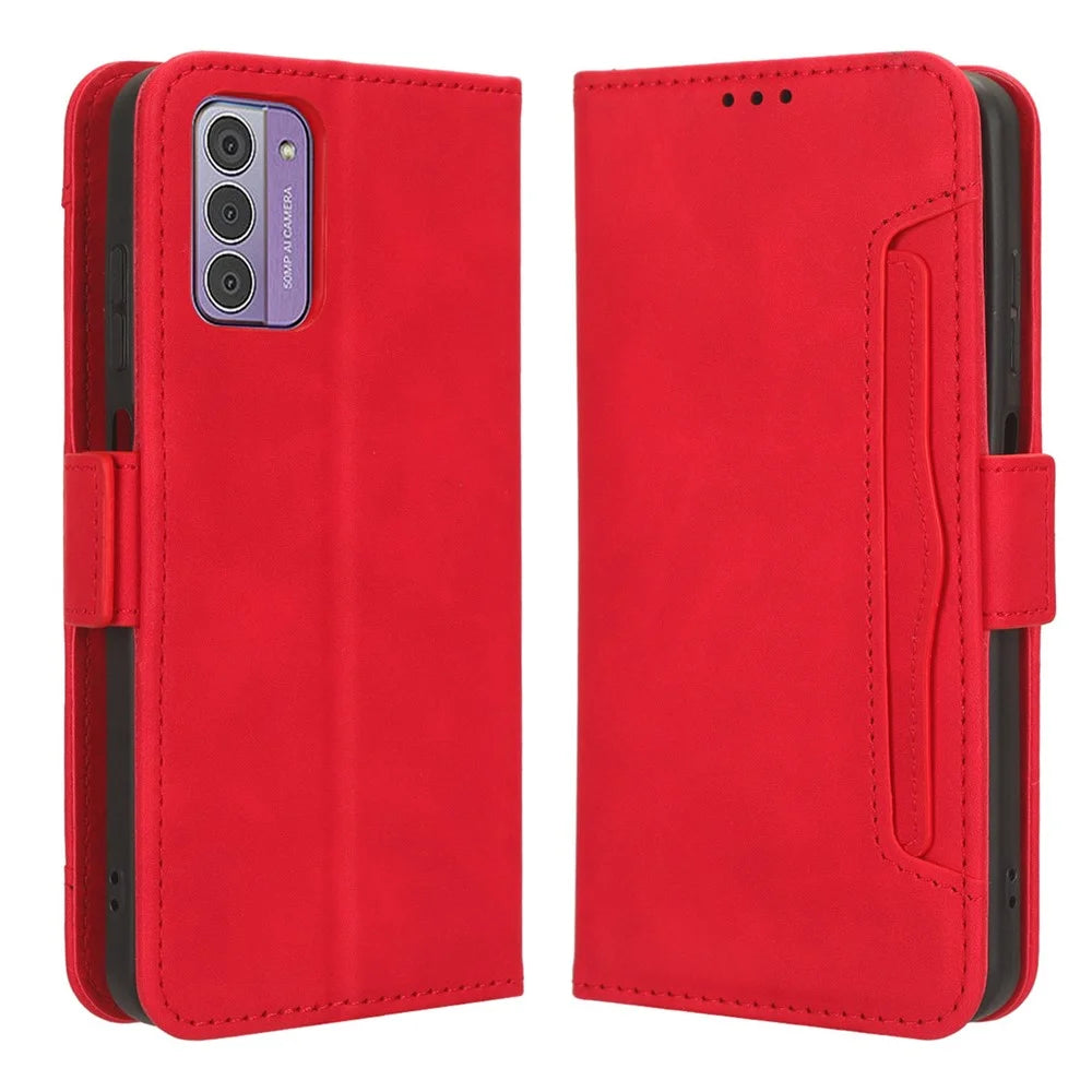 For Nokia G42 Flip Stand Case Multiple Card Slots Wallet PU Leather Phone Cover - Red - 1
