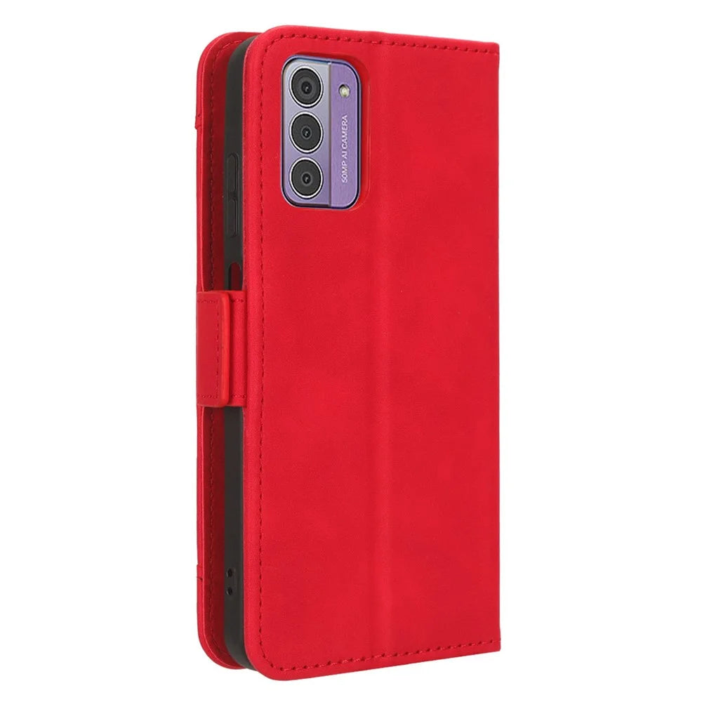 For Nokia G42 Flip Stand Case Multiple Card Slots Wallet PU Leather Phone Cover - Red - 7