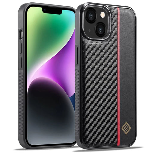 LC.IMEEKE For iPhone 14 Plus Phone Case Carbon Fiber Texture PU Leather Coated TPU + EVA Cover - 1